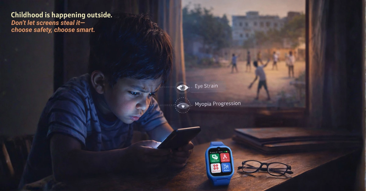 children using smartphone causing eyesight problems